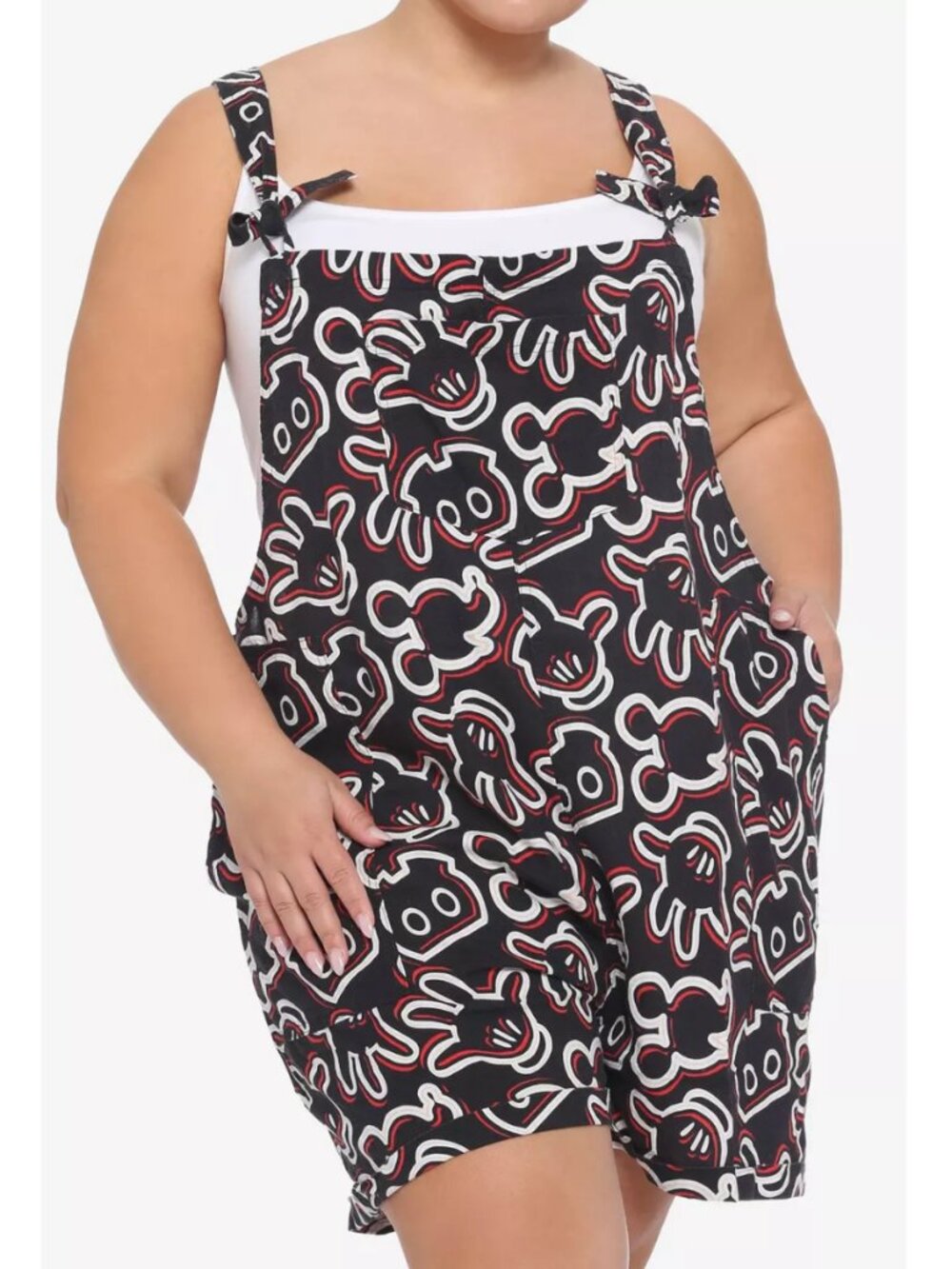 Hot Topic Plus Size 4 Disney Mickey Mouse Outline Tie Linen Shortalls 4X 26